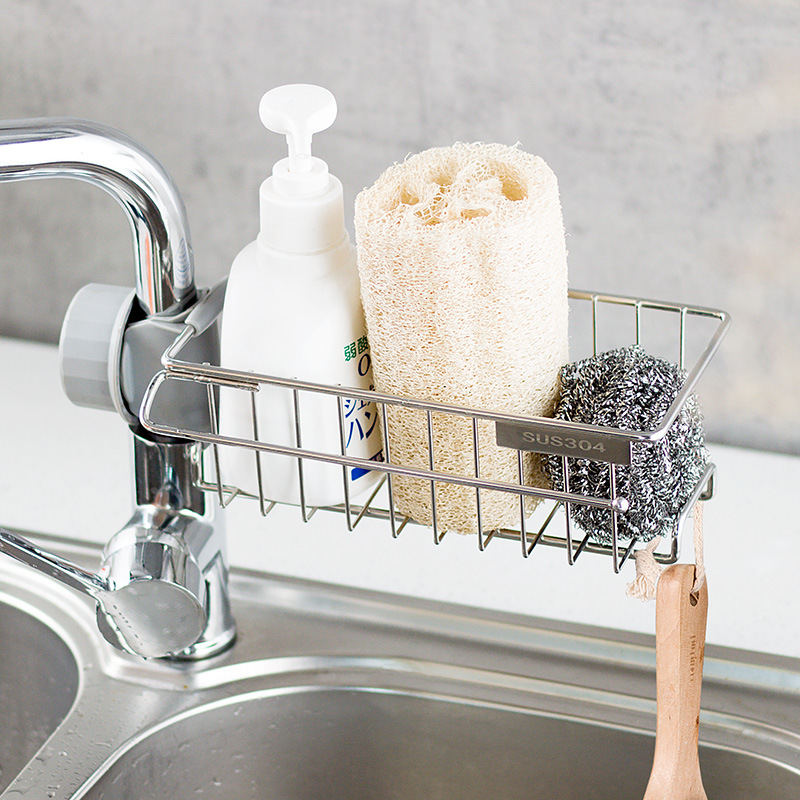 Faucet storage rack 304 stainless steel wire ball cloth draining rack non-perforated soap sponge storage rack
