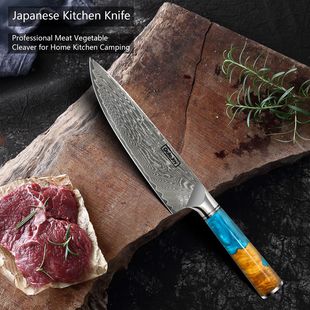 67-layer VG10 Damascus steel 8-inch chef knife kitchen knife (red/green/blue/white) resin handle cross-border knife