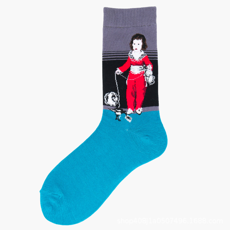 Calcetines de Comercio Exterior, Calcetines de Media Pantorrilla con Pintura al Óleo de Estilo Creativo Europeo y Americano, Calcetines Largos de Moda Transfronterizos, Calcetines de Algodón de Media Pantorrilla para Otoño e Invierno.