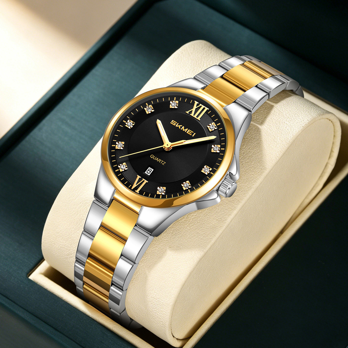 Momento Meimei oro diamantes damas reloj de cuarzo 30 metros calendario impermeable reloj de negocios mujer fuente de fábrica transfronteriza al por mayor