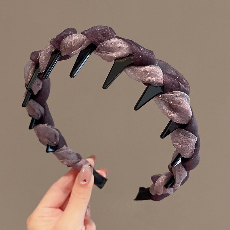 新しいレトロなラインストーンツイストヘッドバンド、ハイエンドでエレガントなヘッドバンド、ヘアピン、女性用インターネットセレブスタイルのつば広ヘアプレス洗顔フープ|undefined