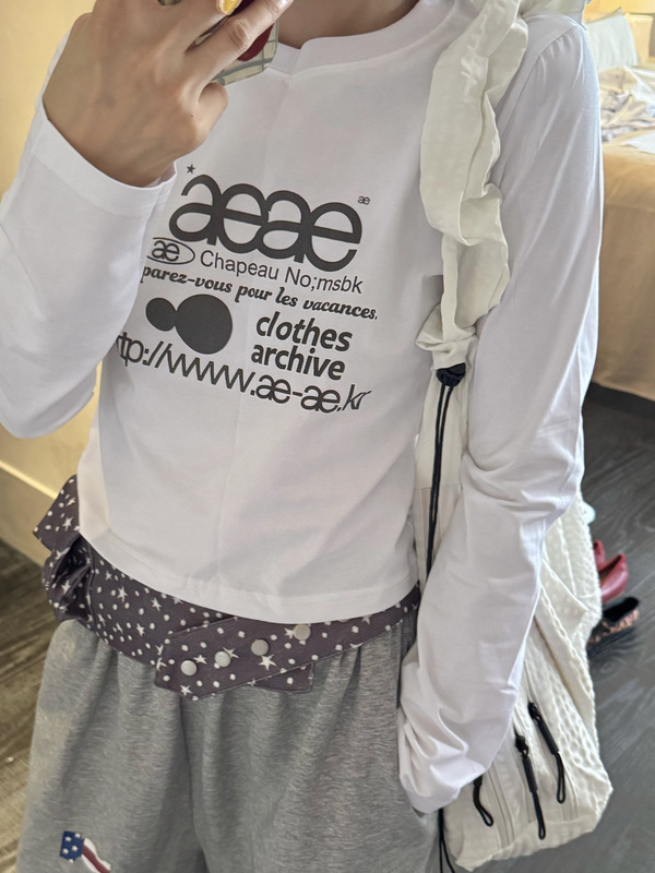 韩国小众潮牌aeae长袖T恤早秋新款辣妹修身显瘦百搭字母印花上衣|undefined