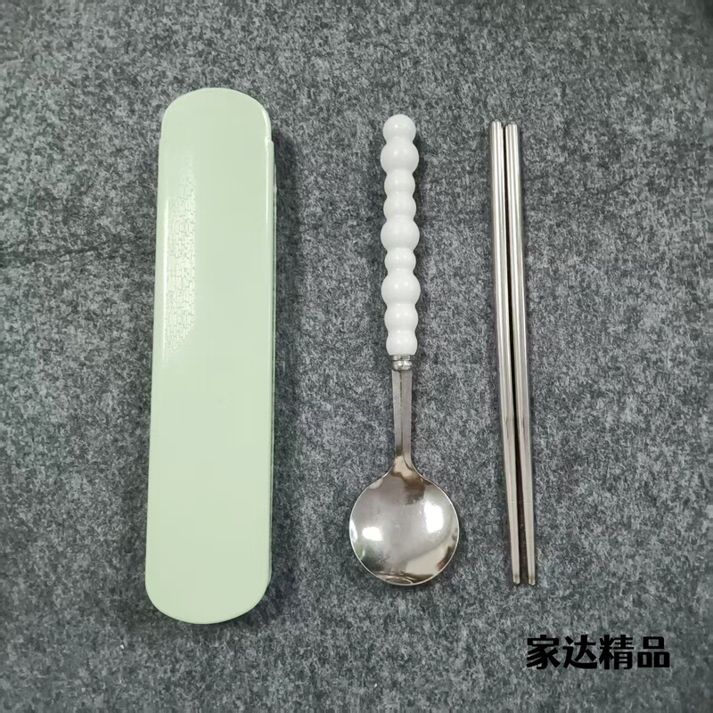 不锈钢勺子筷子餐具套装 家用勺子陶瓷长柄调羹圆勺学生吃饭勺|undefined