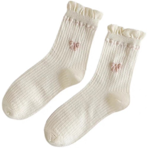 White lace edge knee-high socks, summer thin item, INS style JK cute sweet Japanese style 100% cotton bow tie wholesale