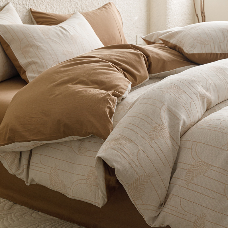 Summer Clase A Algodón lavado de algodón Juego de cuatro piezas Algodón puro Sensación simple de alta gama Funda de edredón Juego de tres piezas de ropa de cama