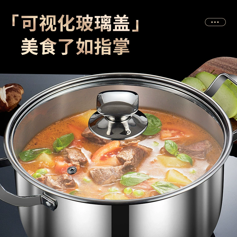 Кастрюля Stock Pot из нержавеющей стали для супов и рагу, индукция/газ, толстостенная, большой объём, 22/24/26 см