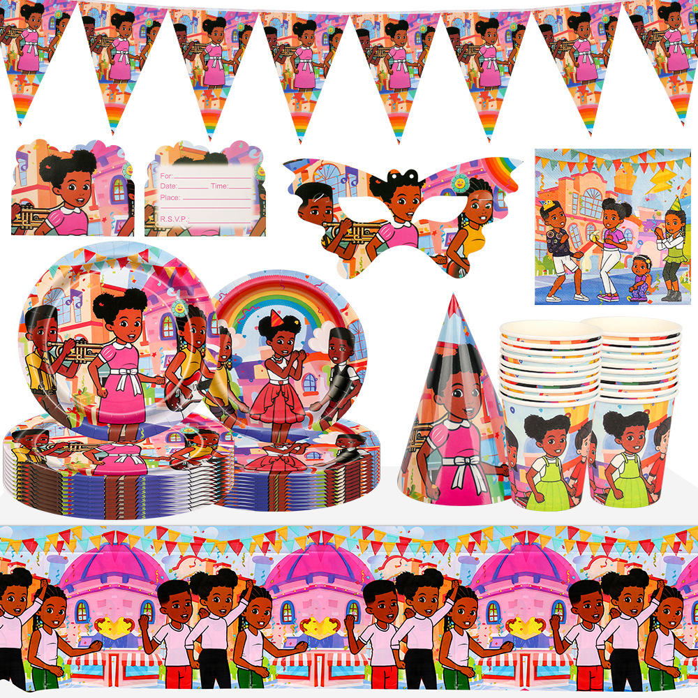 Gracie fiesta de cumpleaños de los niños lugar del partido atmósfera decoración suministros plato de papel desechable taza de papel mantel vajilla