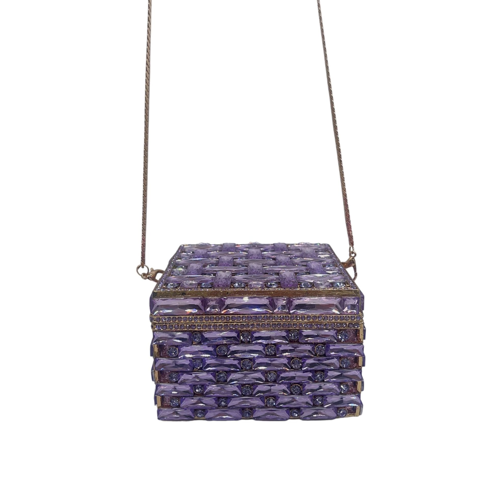 Túi clutch nữ đính kim cương dáng hộp vuông nhỏ dự tiệc — Nền vàng kim cương trắng, Vàng AB, Bạc AB, Màu bạc chi tiết 14