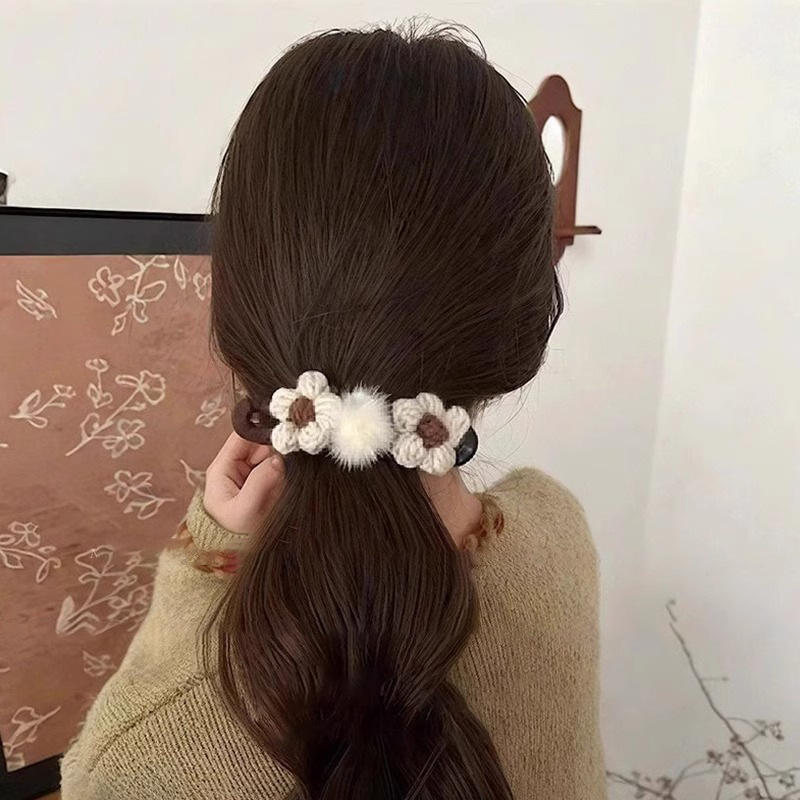 Otoño y invierno leche curry hilo agarrar clip de cabello de flores de punto tarjeta de cabello de mujer clip de cabello
