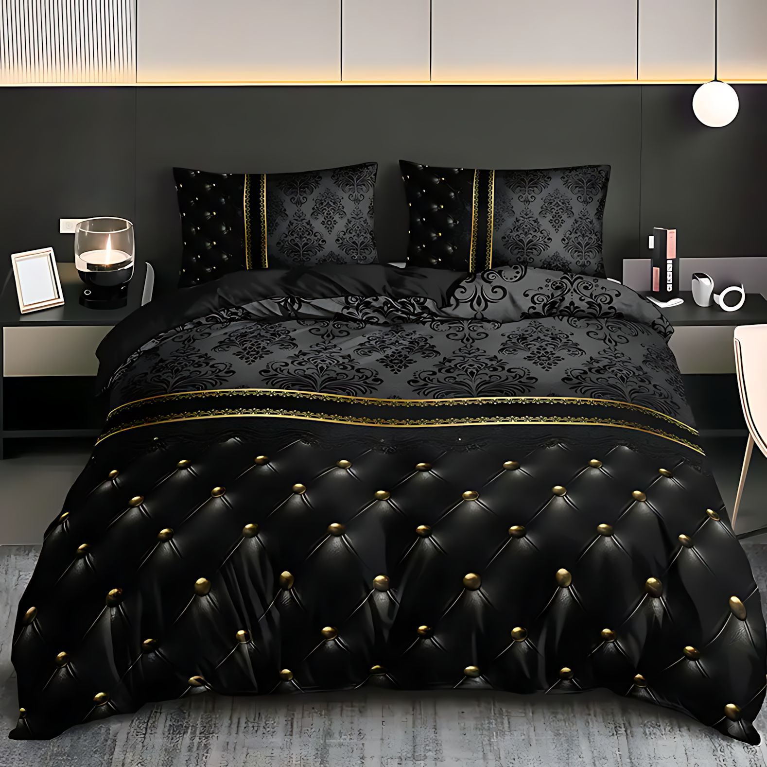 TUME / JIT transfronterizo lujoso negro oro jacquard textura 3D impresión digital colcha colcha