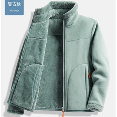 U家と同じスタイルのフリースジャケット、レディースアウター、ポーラーフリーストップス、秋冬両面フリース、厚手コーラルフリーススウェットシャツ、メンズ