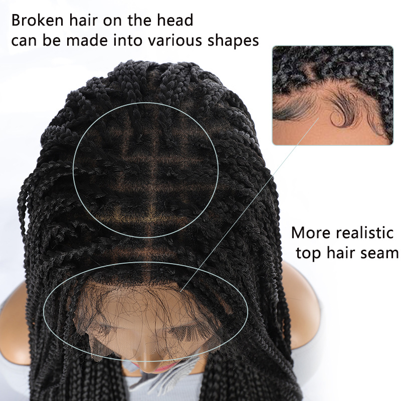 Helvirkat hår, handvävd peruk med spets framtill, huvudbonad, 90 cm, 370 g spets, tretrådig, smutsig flätad huvudbonad_voghion.com