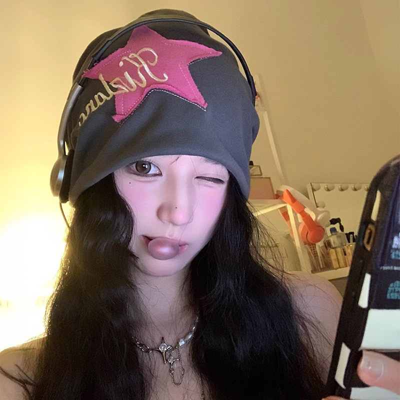 美式小众贴布卷边堆堆帽女秋冬季新款包头帽子护耳冷帽百搭月子帽|undefined