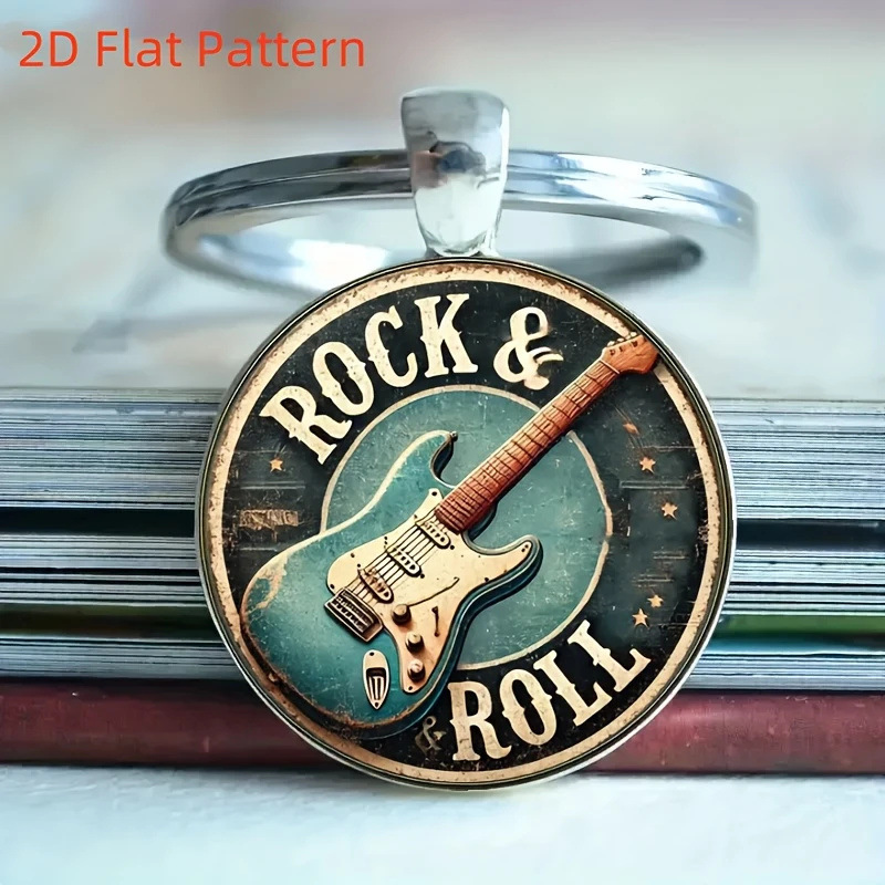 Vintage "Rock" Guitar Keychain with Distressed Design Perfect for Bags Vintage "Rock" Guitar Keychain with Distressed Design Perfect for Bags