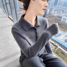 高领假开衫毛衣女100纯羊毛针织羊毛衫女新款秋冬宽松洋气打底衫