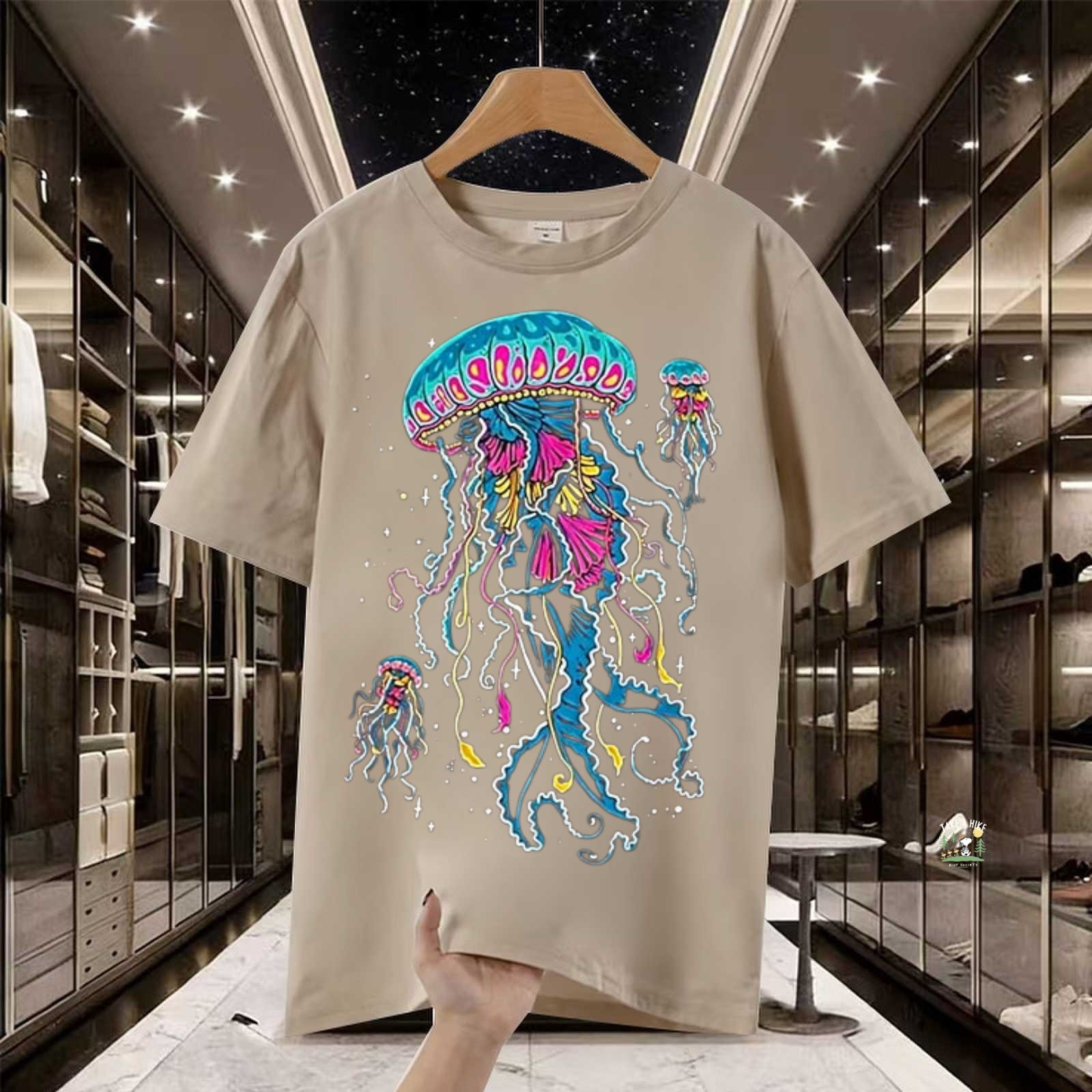 2026 Neon Jellyfish Printed Short-sleeved T-shirt, American Retro Street Style Men's And Women's Same Top_viptrois.com