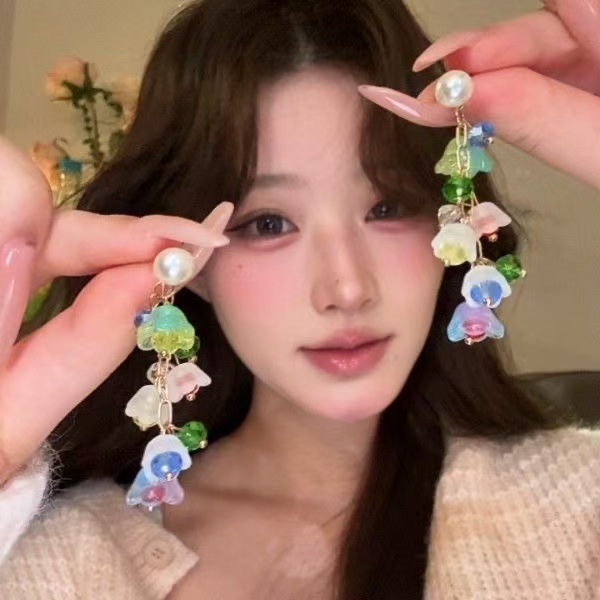EH1025 colorful lily of the valley flower tassel earrings