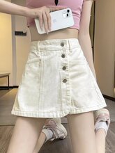 白色排扣牛仔短裤裙女2025年夏季薄款辣妹时尚显瘦宽松高腰短裙子
