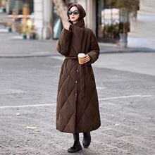 气质翻领绑带收腰羽绒服女2025冬季新款时尚白鸭绒长款外套HR237