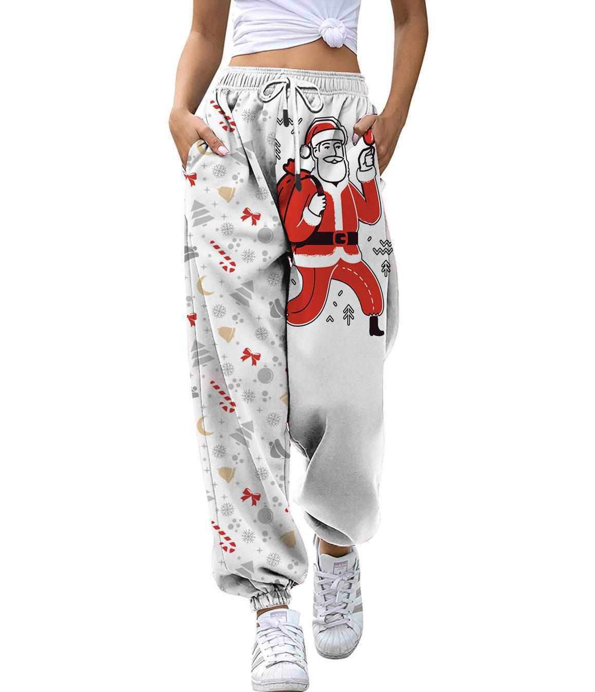 Pantalons décontractés pour femmes imprimés sur le thème de noël, leggings amples à cordon de serrage, pour l'automne droit, nouvelle collection_voghion.com