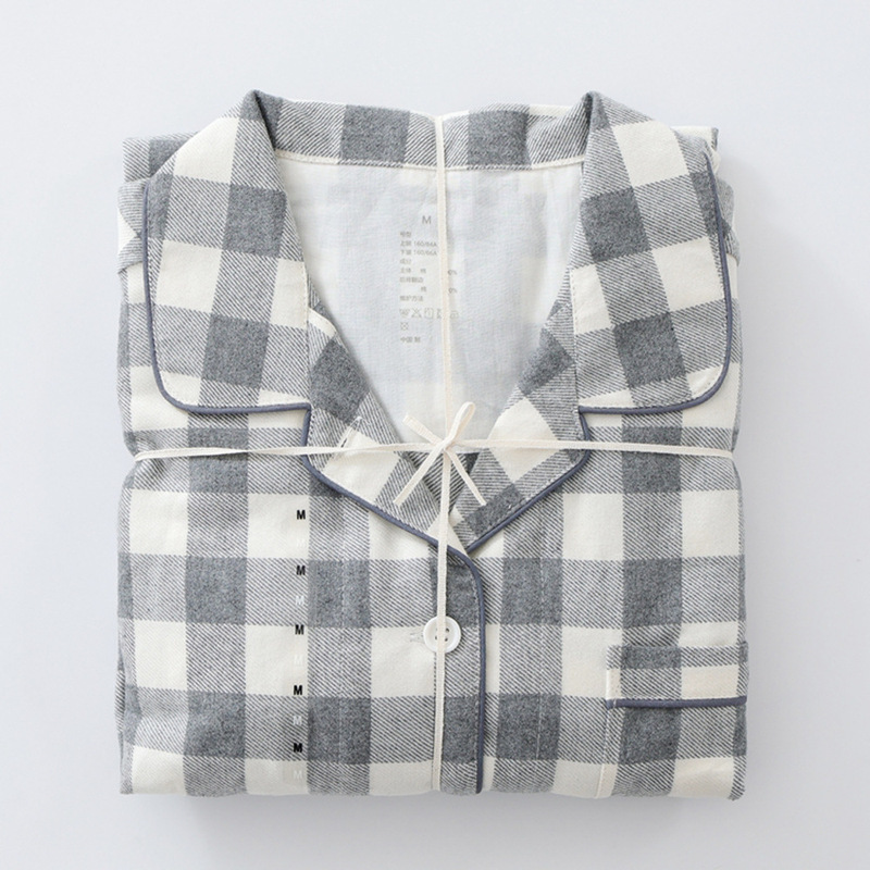 Muji Japanese-Style Autumn and Winter Muji Home Wear Pure Cotton Brushed Flannel Couple Pajamas Quality Long-Sleeve Set