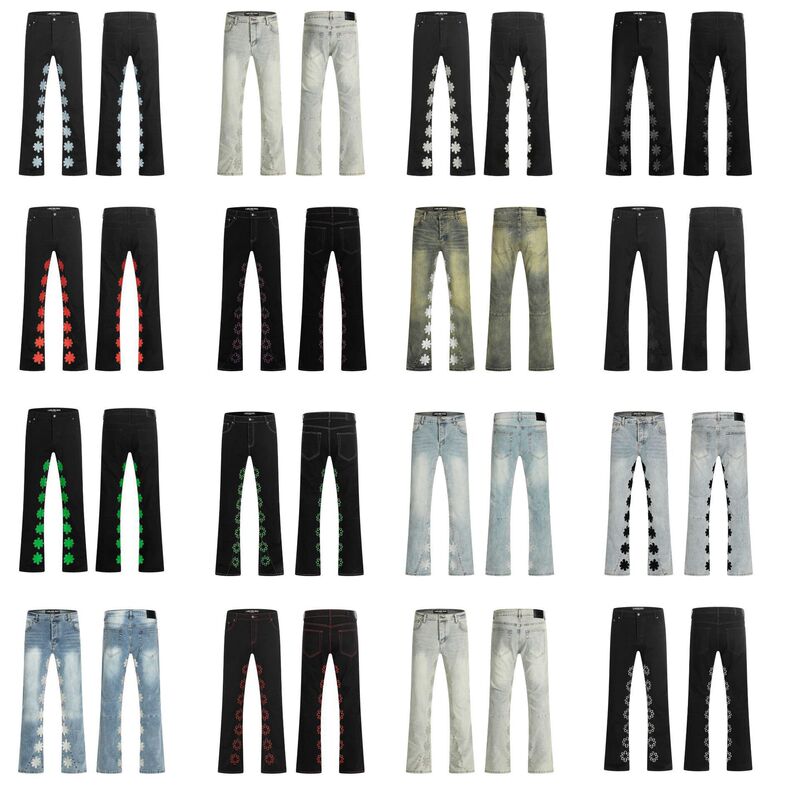 Lostshdws Classic Embroidered Logo Trendy High Street Fashion Casual Unisex Fashion Flared Denim Jeans Ins