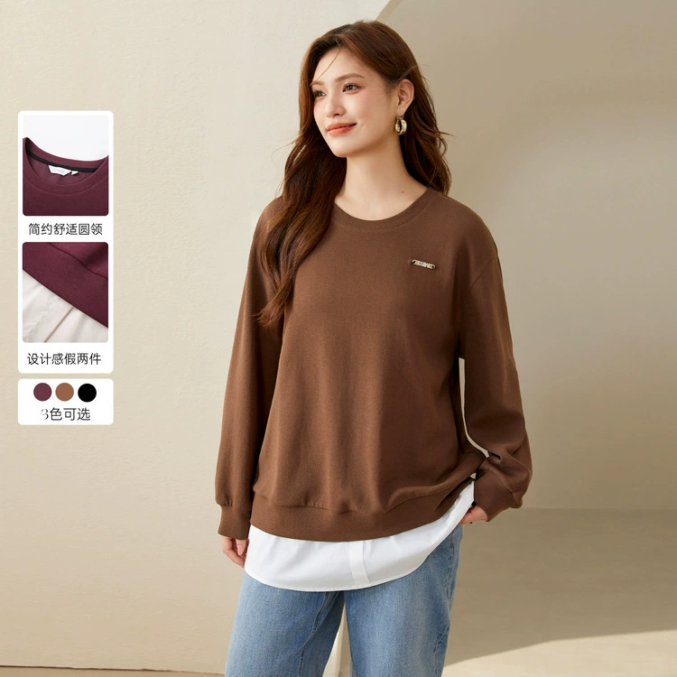 Стройное шоу большого размера женской одежды чувство ложное два простых круглых воротника тонкая дикая толстая толстая толстая mm2024 осенняя новая