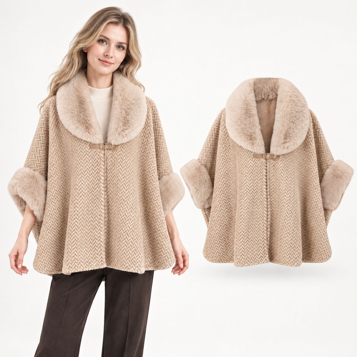 Winter High-End Solid Color Fur Collar Cardigan Coat, Plush Thickened Warm Mid-Length Plus-Size Women's Outerwear