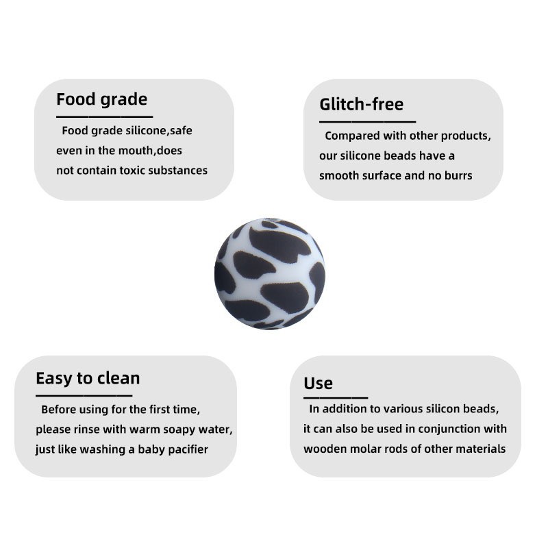 15mm leopardo pétalo color cuentas de transferencia de agua granos de silicona de calidad alimentaria DIY joyería chupete cadena teether pulsera