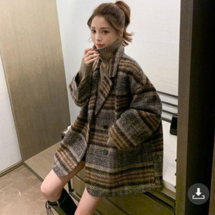 Tweed Mid-Length Outwear 2025 Autumn and Winter New Korean Style Loose Windbreaker Thickeneded Plaid Woolen Outwear for Women