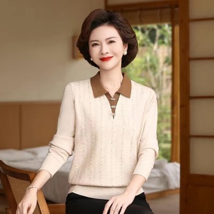 Spring and Autumn New Mother's Base Shirt Middle-aged and Elderly Women's Guofeng Small Shirt Retro Women's Long-sleeved Top