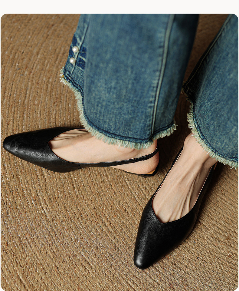Sandal nữ da bò mũi kín quai sau đế bệt phong cách Hàn Quốc — đen chi tiết 16