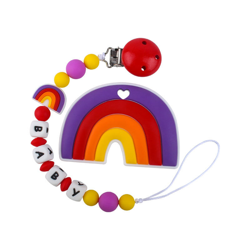 Bebé de dibujos animados colorido rojo de silicona teether stick teether nuevo nombre del bebé chupete cadena traje teether