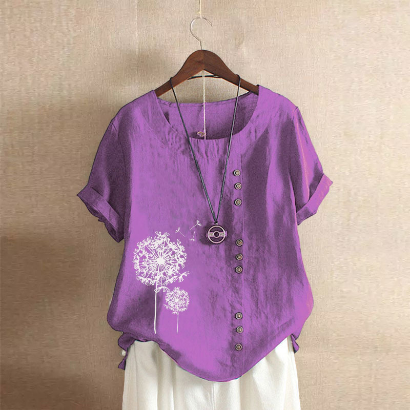 133g Weight Short Sleeve Sleeve Length Pullovers Placket Type Regular Sleeve Sleeve Type Cotton and Linen Fabric Type Regular Top Length T-shirt Tops Type Daily Occasion Round Neck Neckline Comfort Function Loose Fit Type Solid Color Pattern Summer Season Women'S Gender Printing Design Vintage Style Style Women's T-shirt Short Sleeve T-shirts Printing Vintage Style Solid Color
