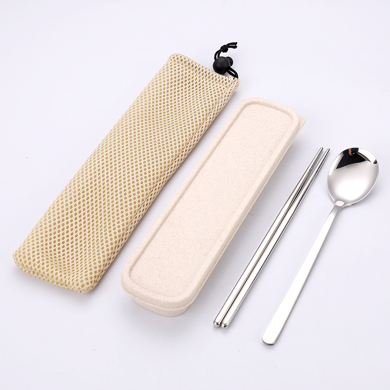 실버 스푼 젓가락 2 종 세트 (메쉬 백 포함)