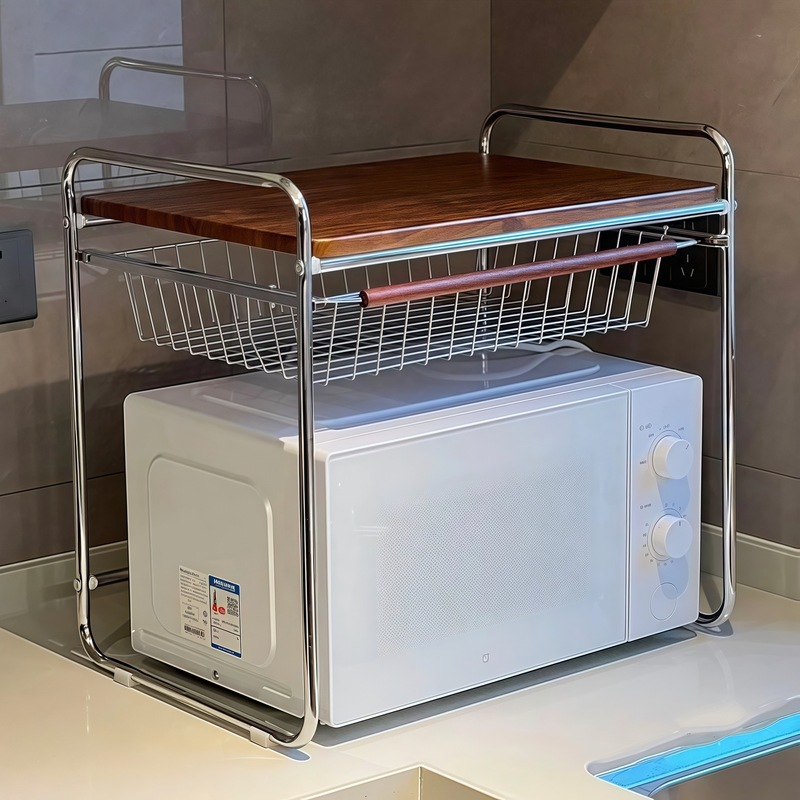 特大電子レンジ収納ラック多層バスケット家庭用キッチン収納ラックデスクトップ収納ラック金属|undefined