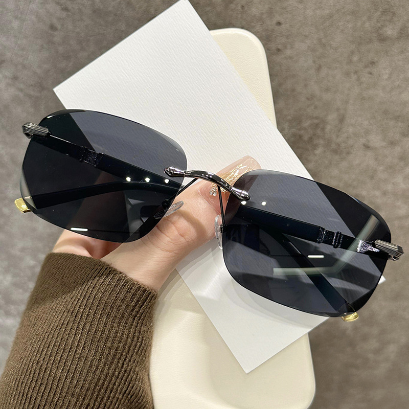 New Hot-Selling European and American Fashion Rimless Edge-Cut Sunglasses Men's Square Frame Anti-Uv Driving Sunglasses