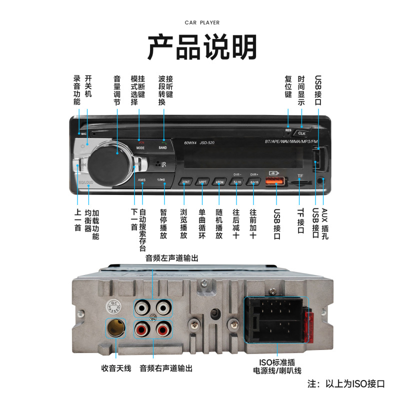 汎用車載マルチメディアラジオ MP3プレーヤー Bluetooth音声 車載ハンズフリーコントロール 520|undefined