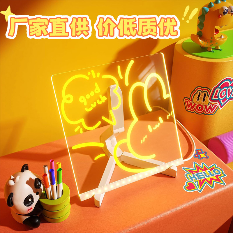 Tablero de dibujo luminoso para niños, soporte, tablero de graffiti de escritura borrable, tablero de escritura luminoso led, tablero de dibujo de mensajes, caballete 6