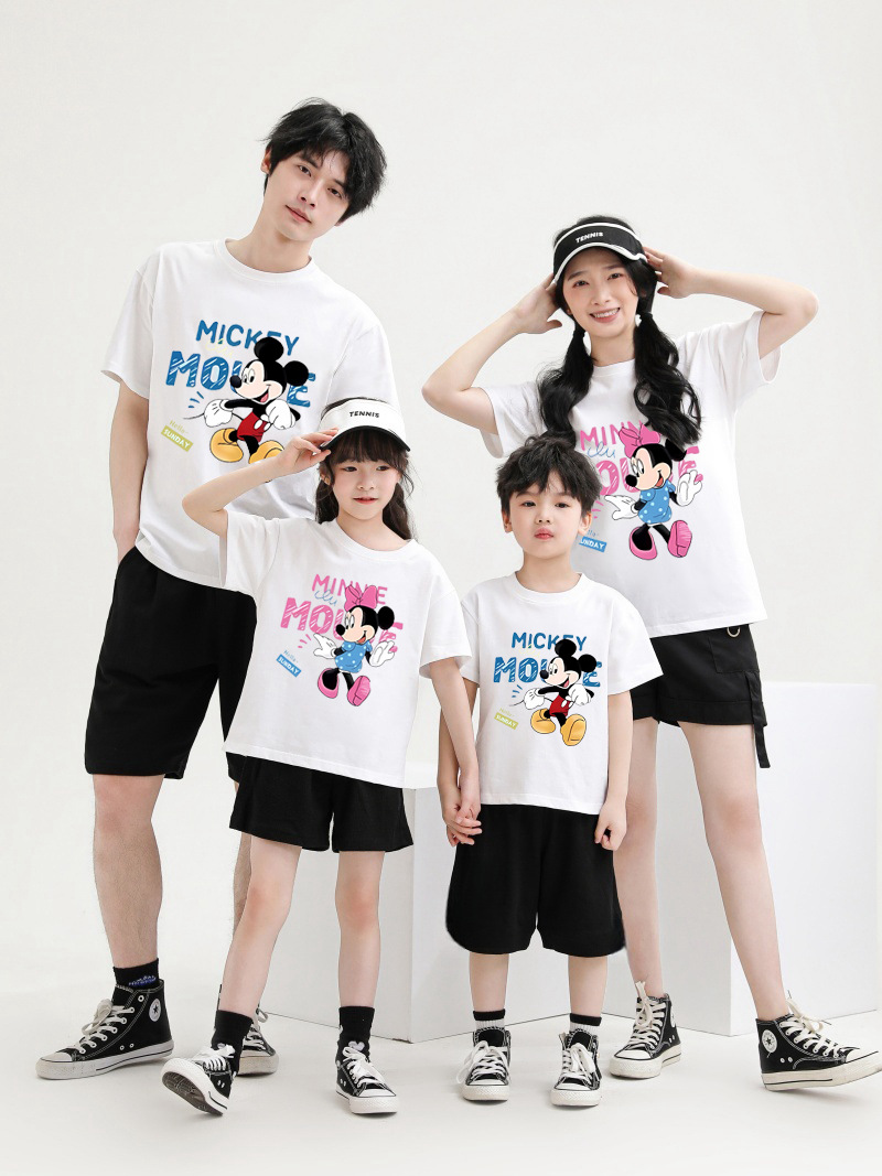 Mickey's Family Dress Family of Four Short-sleeved Cotton T-shirt Summer Cartoon Printed New Family Dress Top Half Sleeve