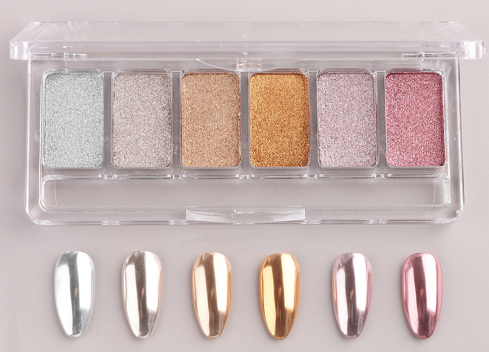 Manicura polvo de espejo mágico sólido de seis colores polvo de oro de lujo sólido Hada Aurora polvo manicura traje de polvo de espejo mágico de 6 colores