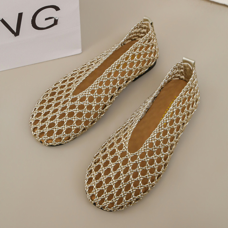 Purely Hand-Woven Hollow-Out Single Shoes for Women, 2026 Summer New Style, Round-Toe Mesh Breathable Fisherman Shoes, Sandals for Women