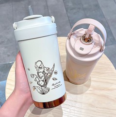 高顏值女生辦公室不鏽鋼保溫杯內膽噴陶隨手雙飲吸管水壺學生杯子