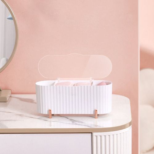 Desktop makeup brush, transparent covered makeup cotton, makeup egg storage box, cosmetics storage box, cotton swab storage box