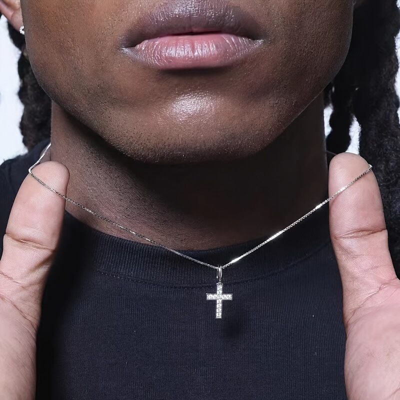 Ma Siwei's Mini Full Diamond Cross Pendant Necklace Hip-Hop National Trendy Collarbone Chain All-Match Niche Men and Women