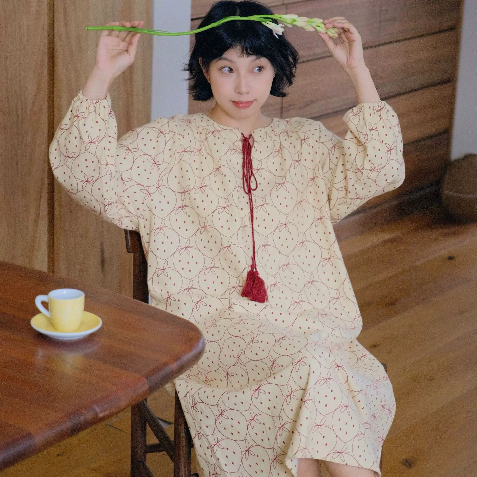 长款春秋季长袖全棉睡裙纯棉绒感日系甜美舒适圆领可外穿睡衣