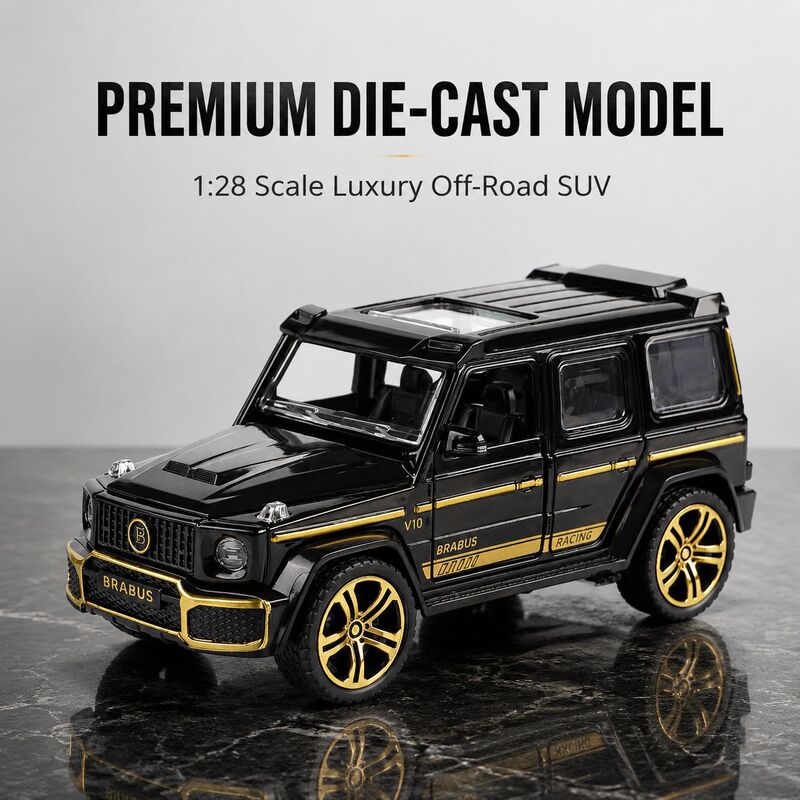 Wholesale 1:28 Scale Realistic Mercedes-Benz G-Class Black and Gold Version Pull-Back Die-Cast Alloy Car Model with Five Openable Doors, Children's Toy Car