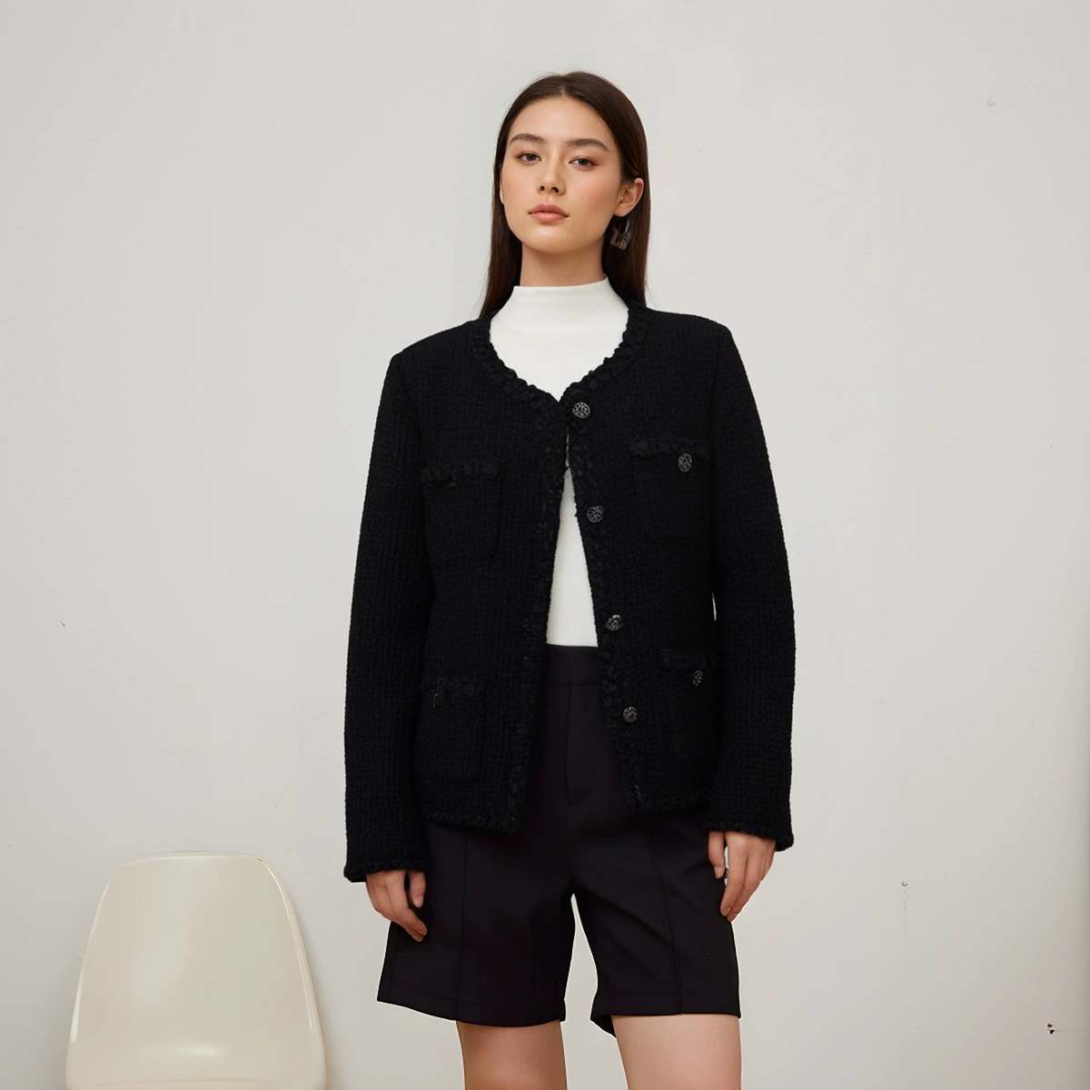 Флис модная демисезонная куртка, стиль Chanel, свободный крой