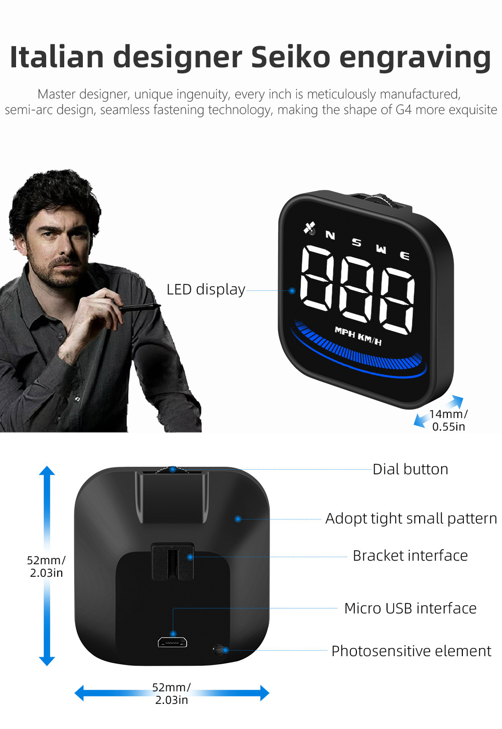 Car Head-Up Display Universal Hud Vehicle Gps Speedometer Speed Measurement Compass High-Definition Smart Display