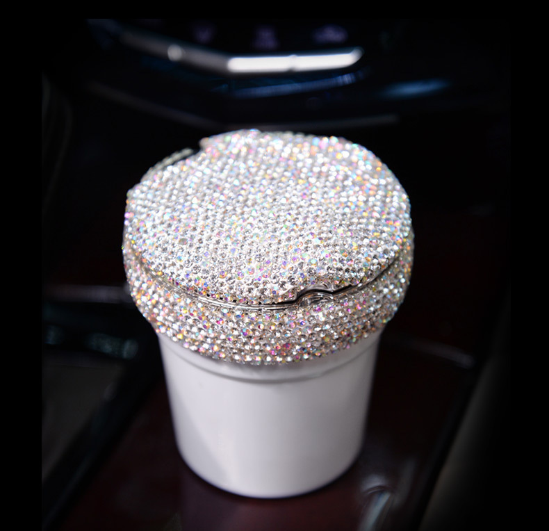 Car Ashtray with Led Light Luminous Multifunctional Ashtray Car Personalized Covered Car Interior Decoration with Diamond
